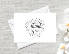 Stylish Thank You Notecards (12 Pack) | Black Text with Hearts & Stars