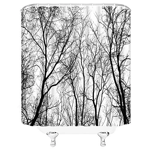  Rustic Tree Shower Curtain Tree Leafless Trunk Abstract 71"WX71"H Black White - Image 3 of 4