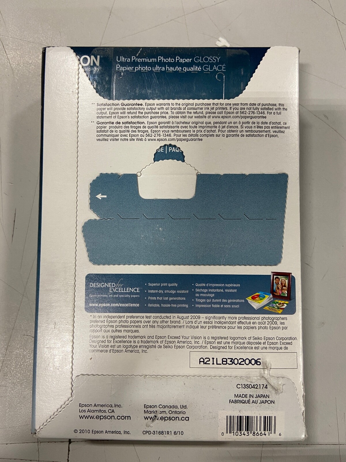 Epson Ultra Premium Photo Paper Glossy S042174, 4" x 6" (100 sheets