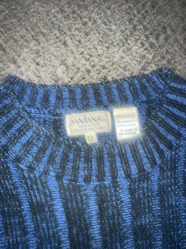 Suéter masculino Santana vintage malha azul GG funky abstrato geométrico retrô anos 80 - Imagem 4 de 4