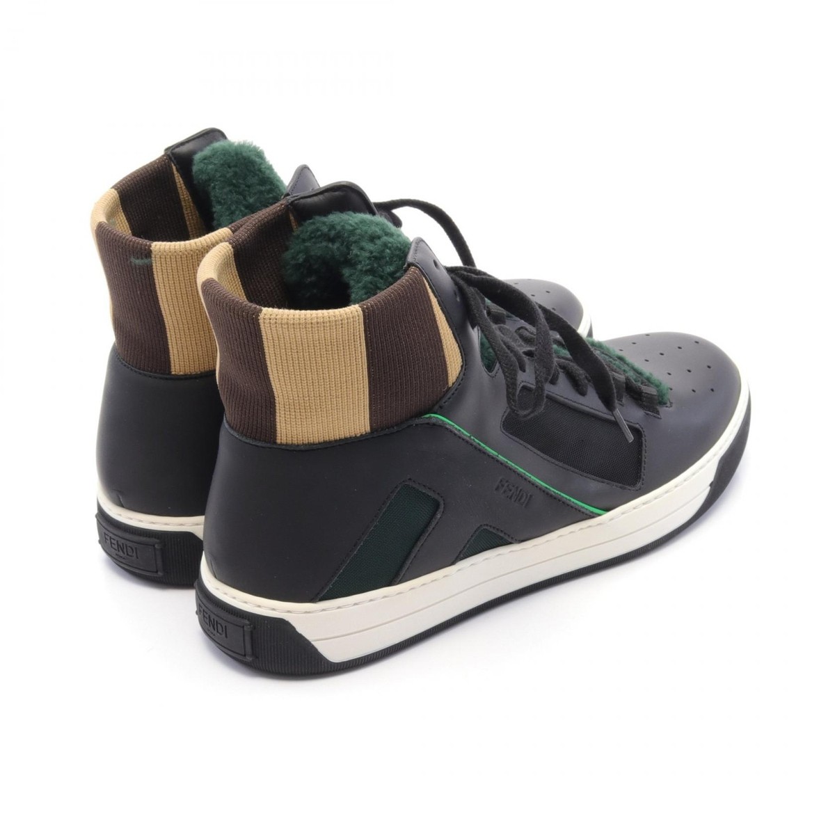 FENDI Sneakers shoes 7E1172 leather Fabric Black Green Used FENDI Sneakers shoes 7E1172 leather Fabric Black Green Used
