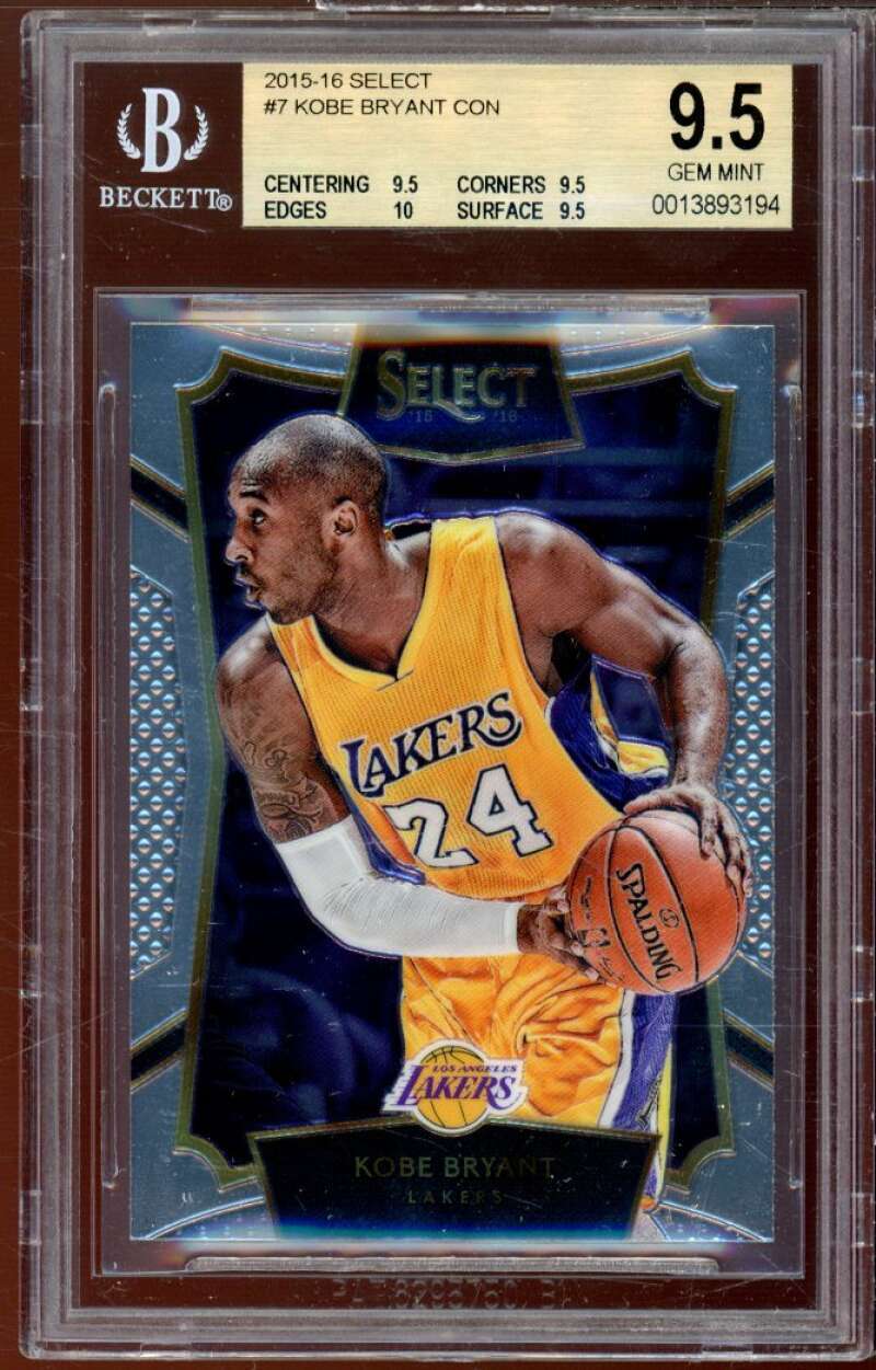 Kobe Bryant Card 2015-16 Select #7 BGS 9.5 (9.5 9.5 10 9.5)