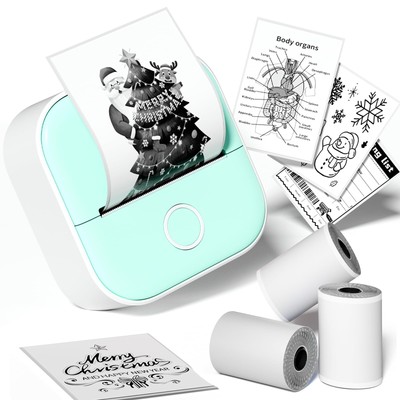 Print Pod Mini Printer T02, Sticker Printer with 3 Paper Rolls, Bluetooth The...