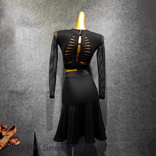 Black Striped Latin Dance Skirt Dancing Performance Women Tops Ballroom Dress - Picture 22 of 27