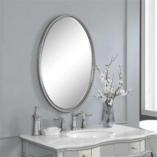 Uttermost Sherise Oval Glass and Metal Wall Mirror in Brushed Nickel - Picture 6 of 7