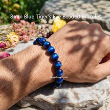 Genuine Blue Tiger Eye Bracelet 8mm Energy Crystal Stone Healing Spiritual Gift