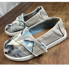 TOMS Alpargata Slip-On Shoe Geometric Blue Gray  Tan Print Toddler Size 7