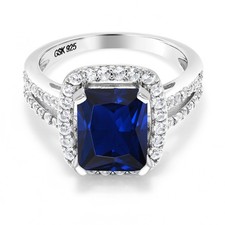 4.58 Cttw Simulated Sapphire Engagement Ring For Women  925 Sterling Silver 