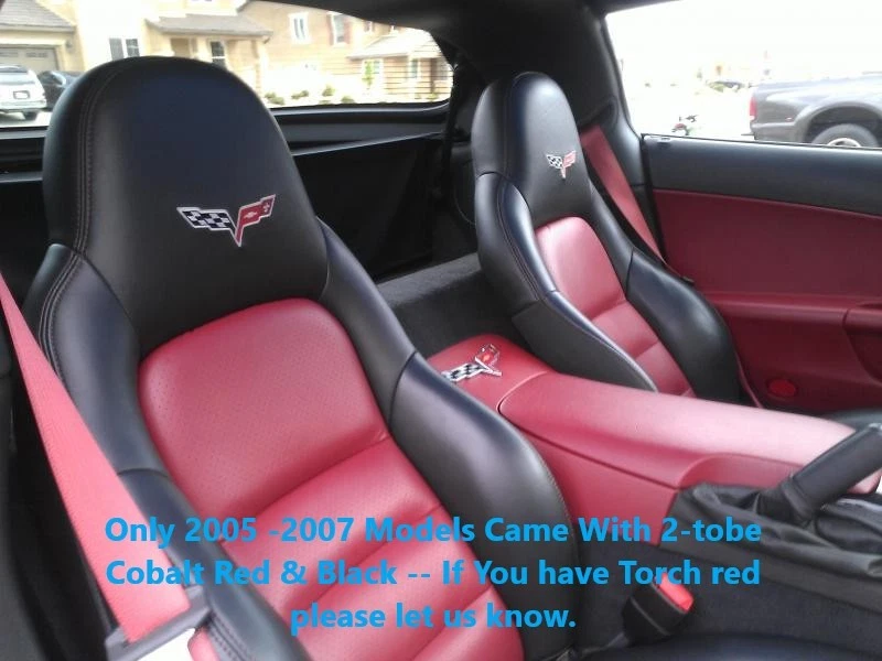 Juego completo de fundas de asiento de cuero negro y rojo cobalto para Corvette C6 2005-2007 Foto 4 de 4