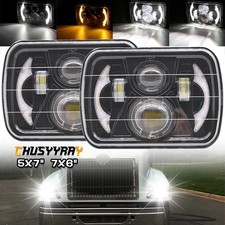 Pair 5X7 7x6inch LED Headlights Hi Lo Beam For International IHC 9200 9900 9400i