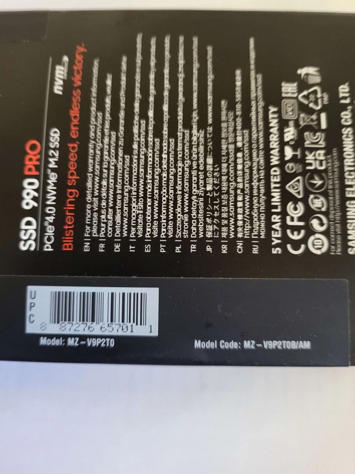 Samsung - 990 PRO 2TB Internal SSD PCle Gen 4x4 NVMe New Sealed MZ-V9P2T0B/AM - Image 2 of 2