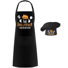 Adjustable Chef Apron Hat Set Baker Costume Pocket Kitchen Grill BBQ Bake