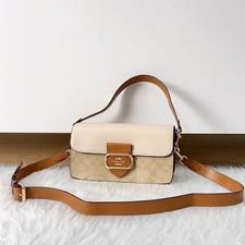 Coach Beige Brown Monogram Shoulder Bag with Adjustable Detachable Strap, Logo  
