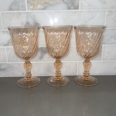 3 - Arcoroc Rosaline Pink Swirl 8oz Water Glass Goblets France 6.5  high