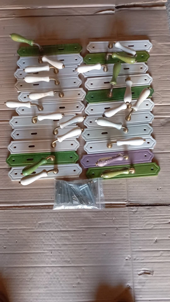 poignées de porte en bois et laiton + plaques de propreté - Photo 2/3