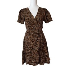 Madewell Womens XS Wrap Mini Dress Flutter Sleeve Painted Leopard Vneck Casual