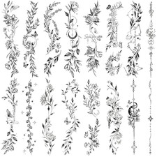 Temporary Tattoos for Women -24 Sheets Black Flower Leaf Wild Plants Sketch