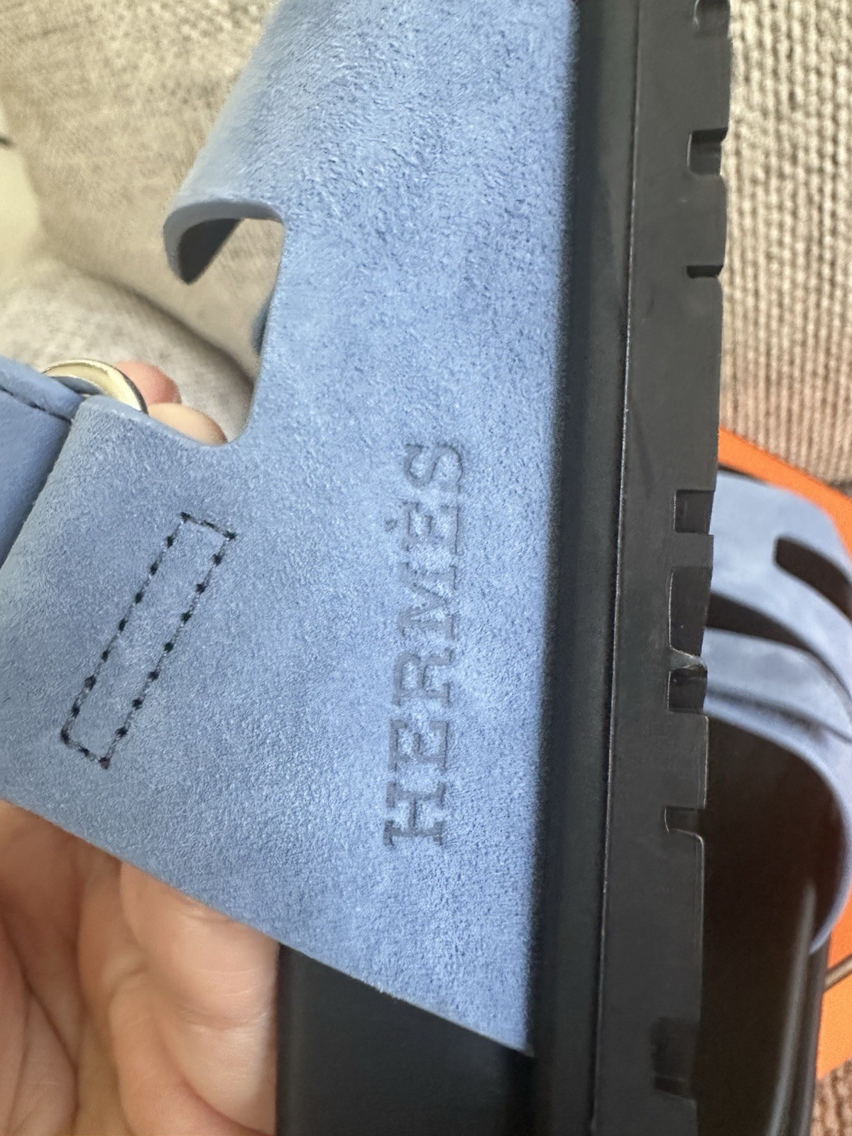 Size 39EU NIB HERMÈS Blue Jean Suede Women’s Chypre Sandals thumbnail 15