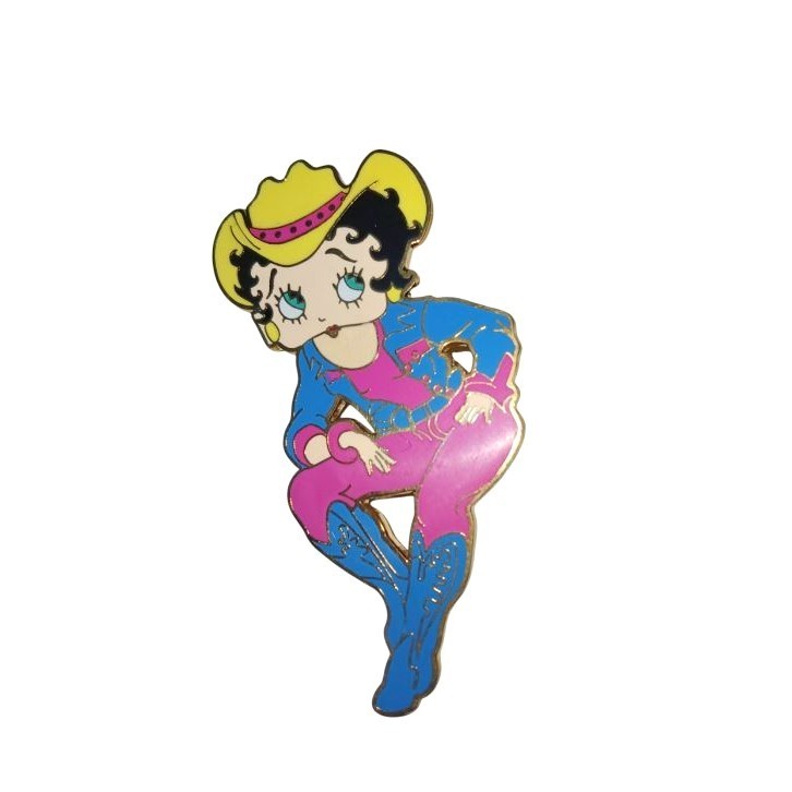 Broche Betty Boop Cow Boy en plaqué or jaune 750 un cadeau idéal pour femme collectionneuse