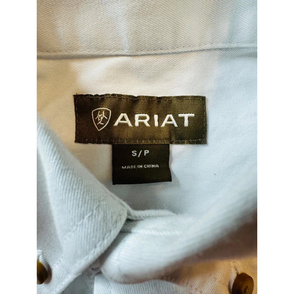 Camisa Ariat Western Para Hombres Pequeña Blanca Sarga Botón Delantero Informal Vaquero Ropa de Trabajo Foto 3 de 4