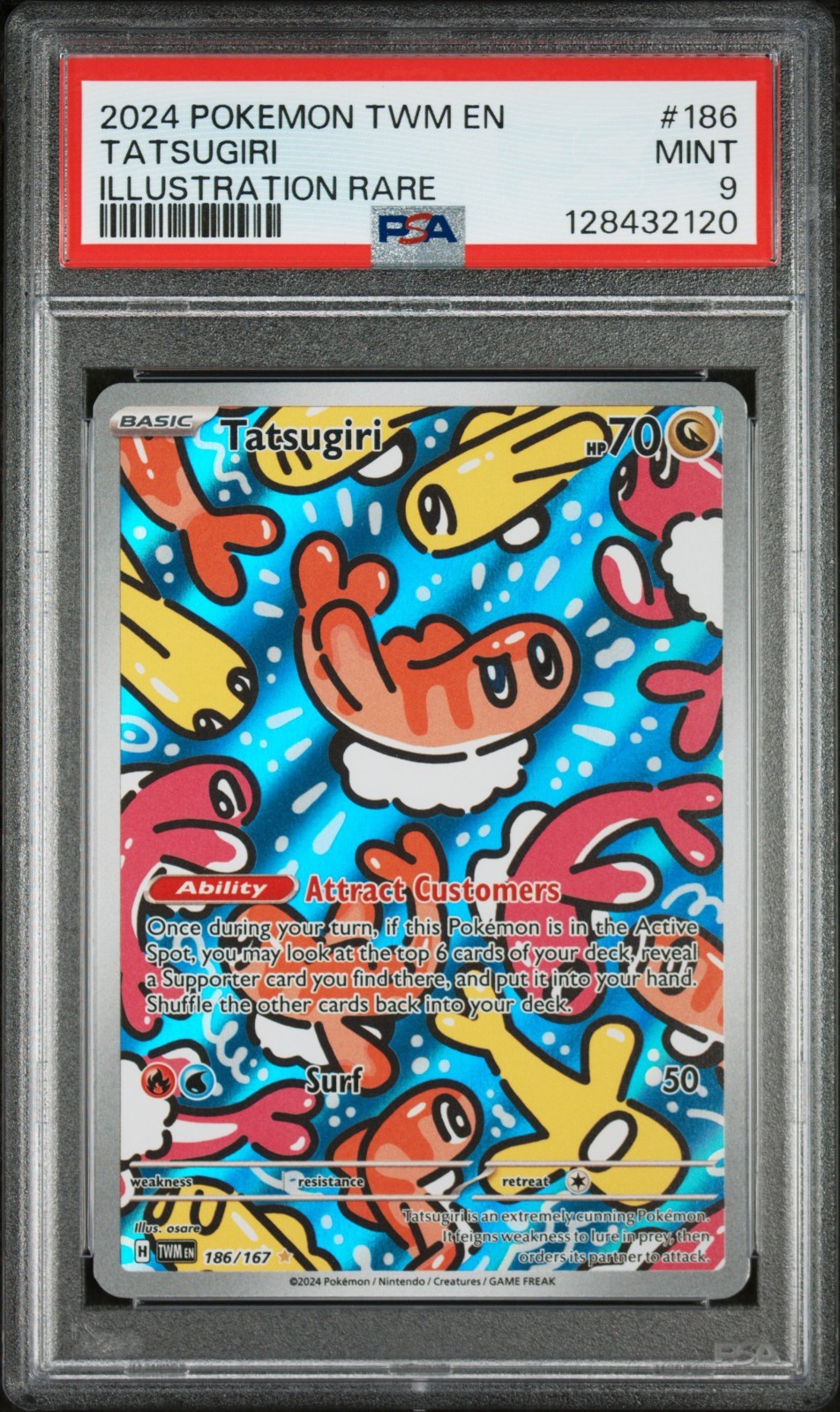 2024 POKEMON TWM EN-TWILIGHT MASQUERADE ILLUSTRATION RARE #186 TATSUGIRI PSA 9