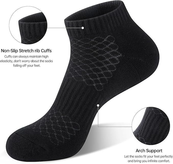 Men’s 100% Cotton Cushioned Ankle Socks Athletic Running Moisture Wicking NEW