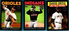 2021 Topps 1986 Topps & All-Star Baseball BLACK 3 CARD LOT Lindor & ORTIZ .
