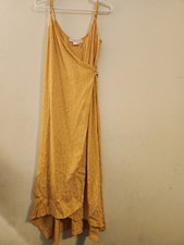 Saltwater Luxe Size Large Yellow Halsey Floral Embroidered Wrap Midi Dress