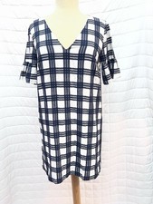 Madewell Leighton Plaid Dress Ruffle Bell Sleeve Navy White Size 4