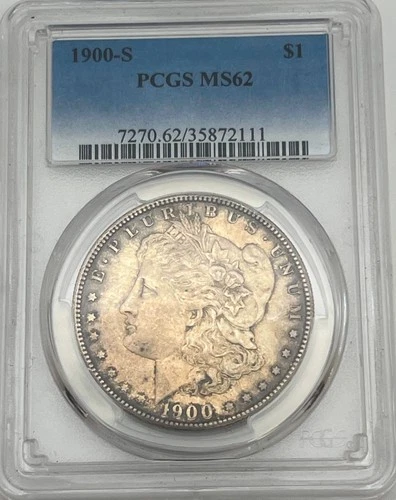 1900-S Morgan Dollar PCGS MS62 Graded Mint State UNC Toned Toning Uncirculated