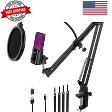 Gaming USB Microphone, RGB Condenser mic with Mute, Gain, Monitoring, Boom Ar...