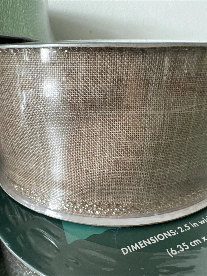 Lot Of 5 Christmas Holiday Wire Edge Ribbon Gold Green Plaid Glitter 2.5” & 1.5” - Image 4 of 4