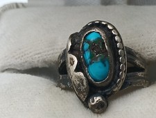 Antique Native American Navajo Sterling Silver  Turquoise Ring Unsigned Sz 5