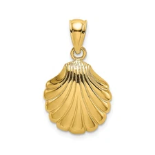 10k Yellow Gold Scallop Shell Pendant for Women Polished Religious Journey Charm