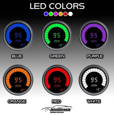 Intellitronix White LED Memory Speedometer - Tachometer Gauge - Black / Black