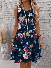 Women's Plus Size Floral Print Sleeveless A Line Dress Summer Vacation Style Dre