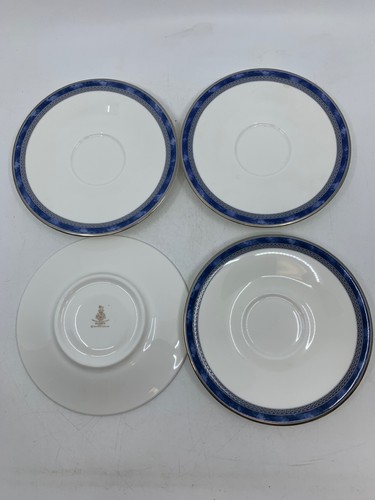 8pc Royal Doulton Atlanta Blue Silver Greek Key Cup & Saucers- Svc for 4 - Picture 3 of 10