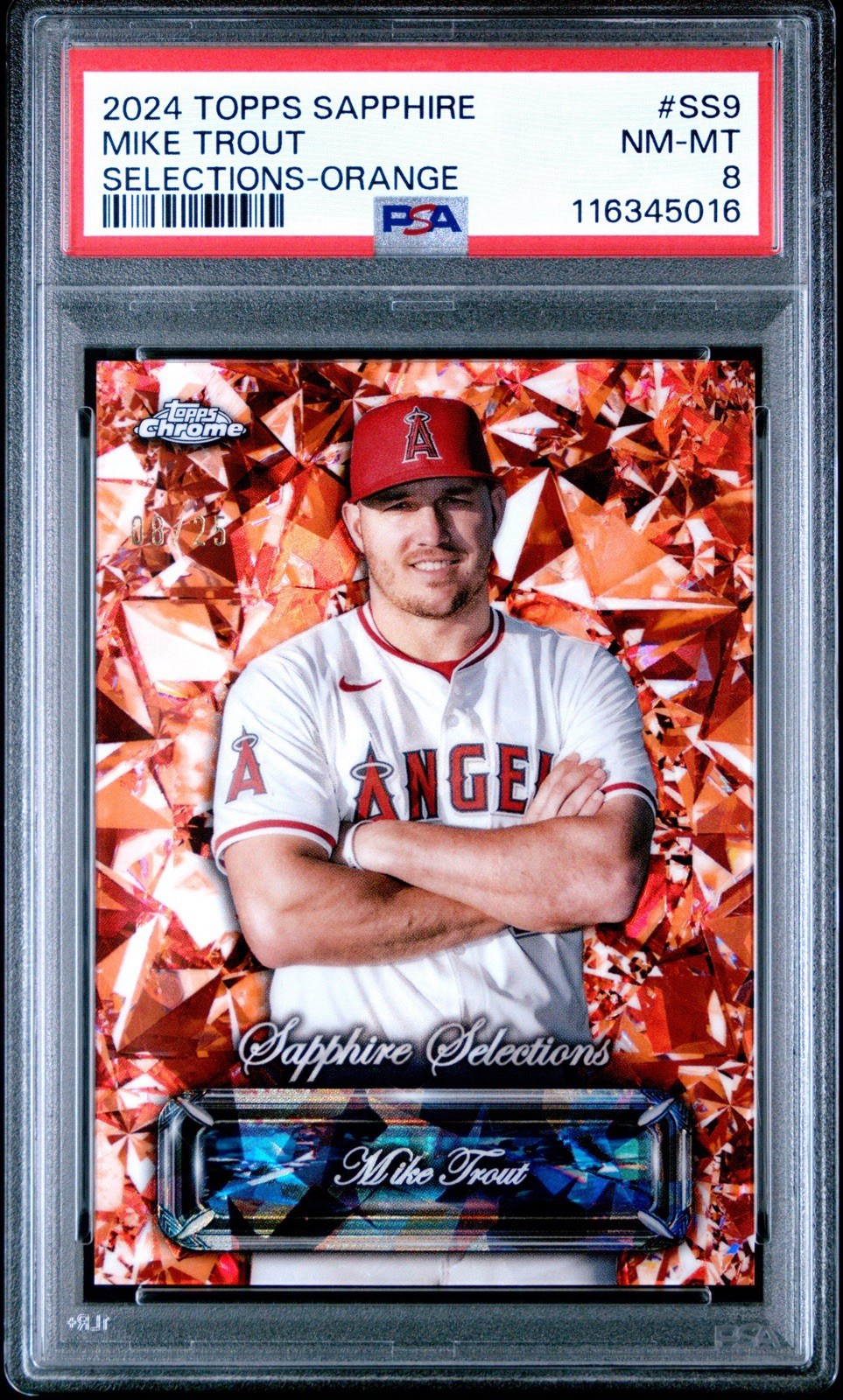 2024 Topps Chrome #SS-9 Mike Trout Sapphire Selection Orange PSA 8 /25