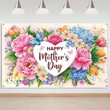 Mother's Day Backdrop Banner Flowers Happy Mothers Day Decorations Banner I Love