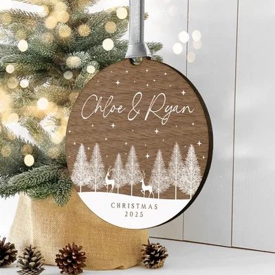 LASER MADE OCCASIONS Personalised Couples Wooden Christmas Ornament Bauble Keepsake Decoration