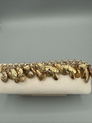 Napier Eugene Bertolli Clam, Oyster & Mussel Shell Gold Tone Charm Bracelet 1980