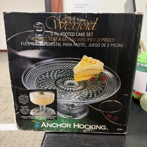 Vintage Anchor Hocking Wexford Glass Footed Cake Stand Set NOB