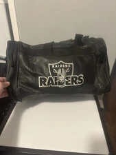 NFL Team Raiders Leather Weekend Duffel Bag Ads Sports