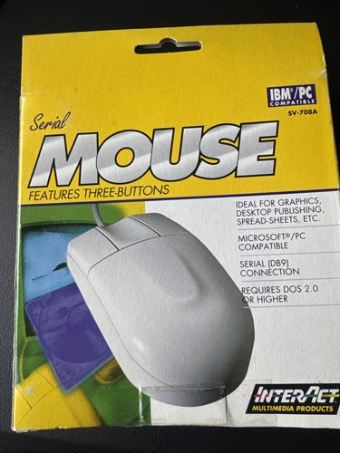 InterAct IBM/PC Compatible Serial Mouse Features Three Button SV-708A NIB SEALED