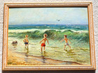 Konstantin Kuznetsov Listed Russian Framed Oil on Board Children Playing Beach — photo 8