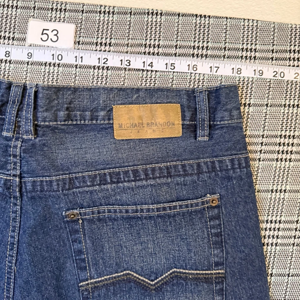 Pantalones de mezclilla para hombre Michael Brandon azul pierna recta algodón talla 36x30 Foto 2 de 4