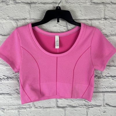 Aeri Offline Coquette Girly  Activewear Pink Stretch Cropped Corset Tee XL