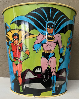VINTAGE BATMAN & ROBIN METAL WASTEBASKET BY CHEINCO U.S.A. (C) 1964