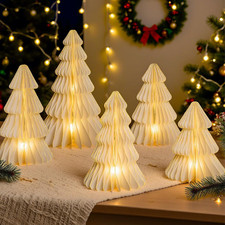 5 Pcs Christmas Table Decorations Indoor, 3D Honeycomb Paper Christmas Trees, Li