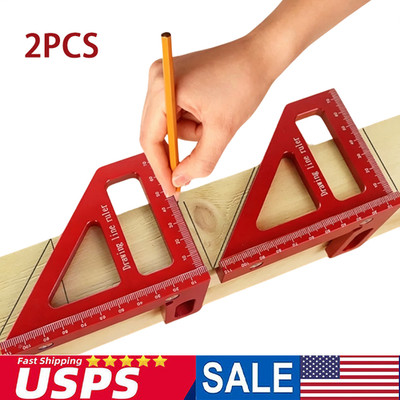 2PCS New 3D Multi-Angle Measuring Ruler 45° 90° Aluminum Triangle Tool